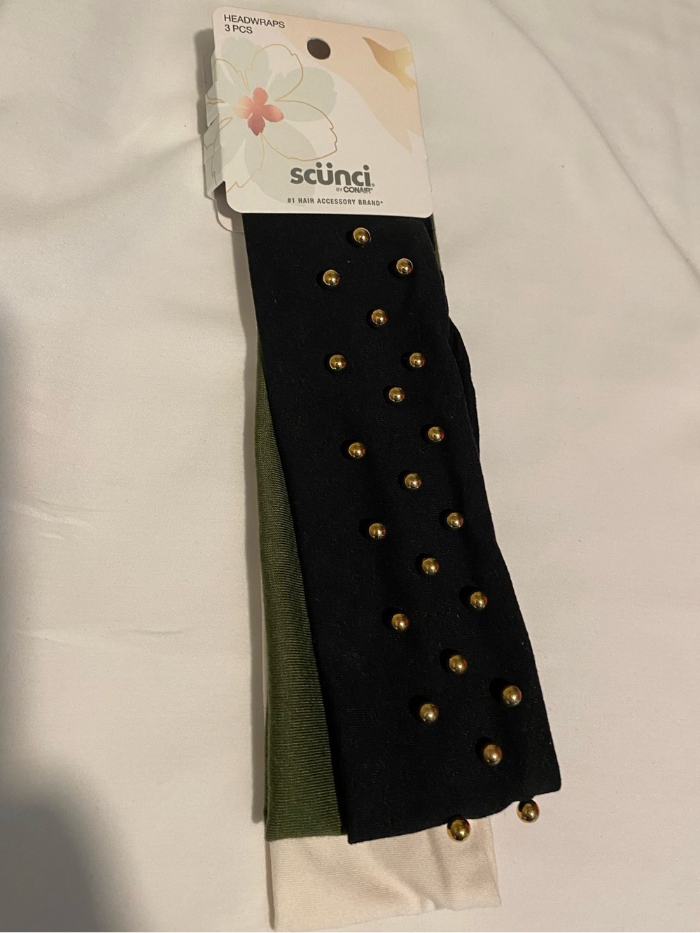 scunci 3-Pack Studded Headwraps in Black, Olive & Cream NEW!